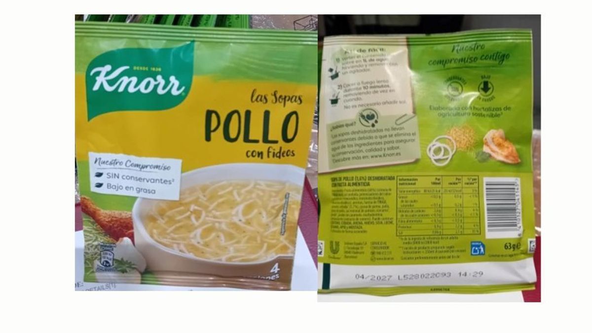 Alerta alimentaria por presencia de piezas de metal y caucho en sopa deshidratada de la marca Knorr
