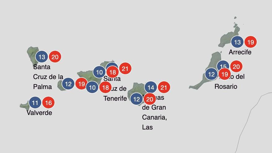 Temperaturas mínimas y máximas en Canarias para el jueves 9 de febrero