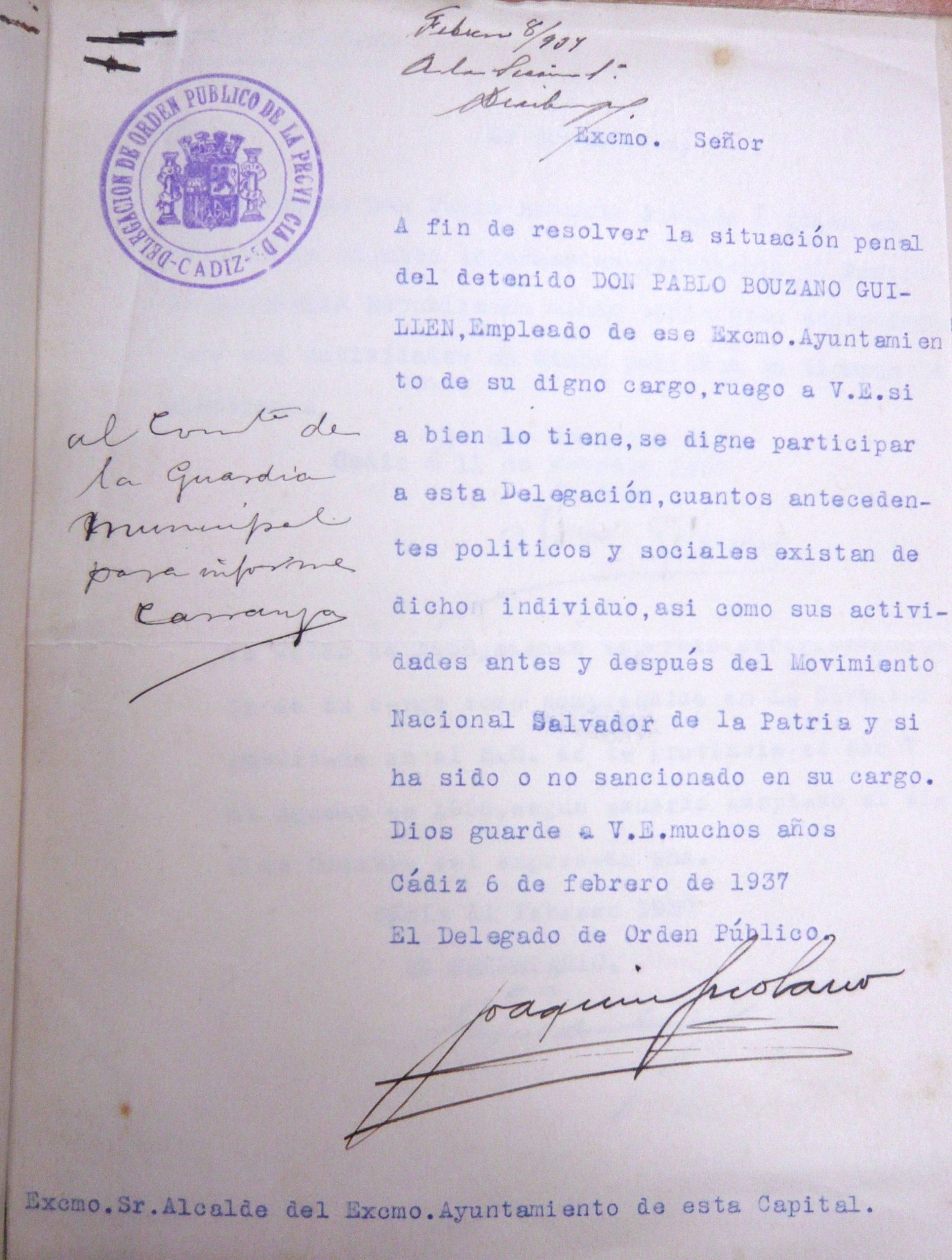 Solicitud de información y antecedentes sobre el médico Pablo Bauzano.
