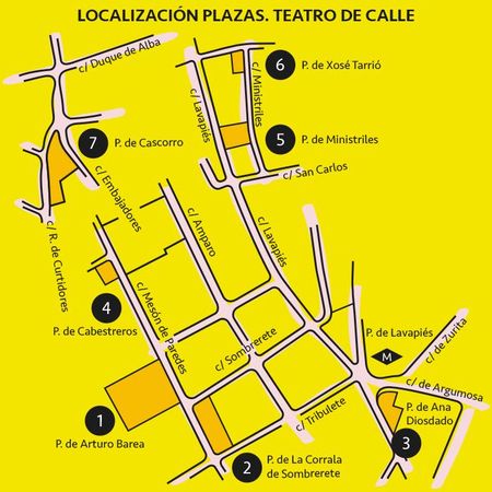 Localización de las plazas donde habrá actuaciones gratuitas