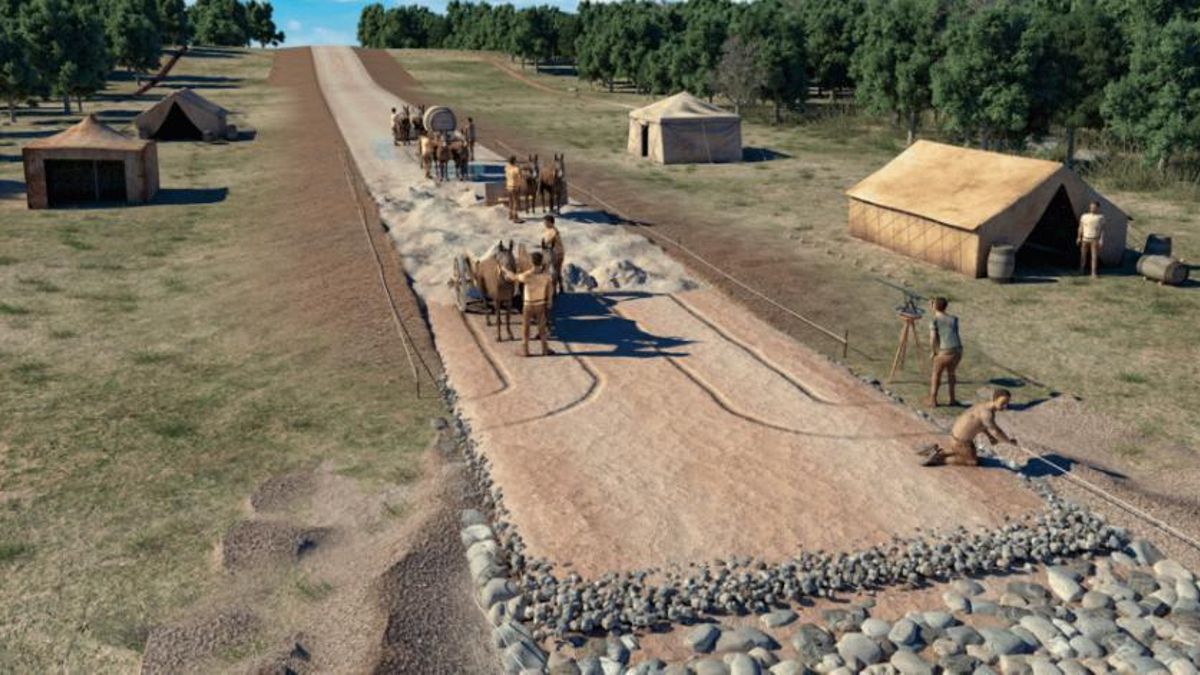 Infografía sobre la construcción de una calzada romana.