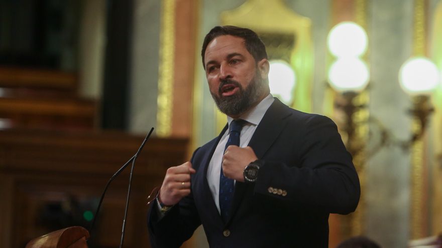 El líder de Vox, Santiago Abascal, interviene durante una sesión plenaria en la que el Gobierno solicita al Congreso la prórroga del estado de alarma.