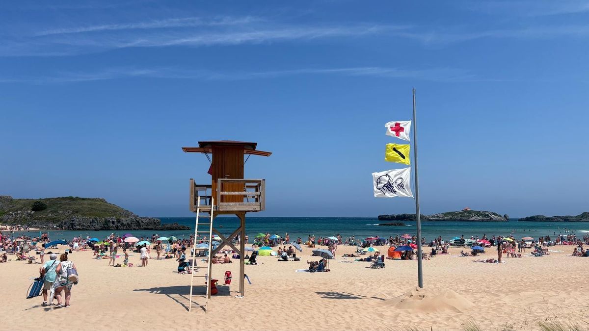 Bandera para personas con daltonismo en la playa de Ris, en Noja.