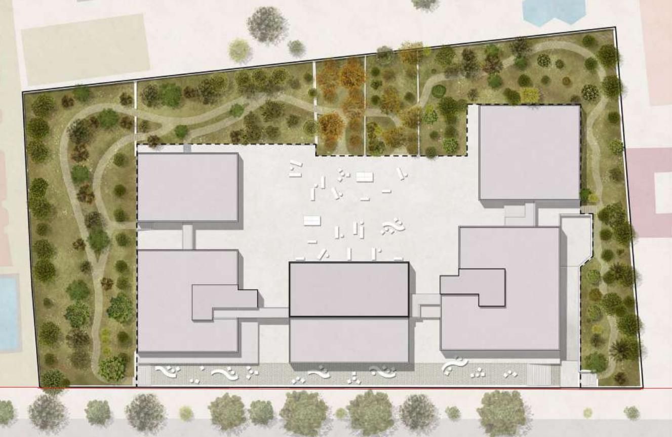 Planta de la futura residencia de estudiantes y recreación del jardín protegido