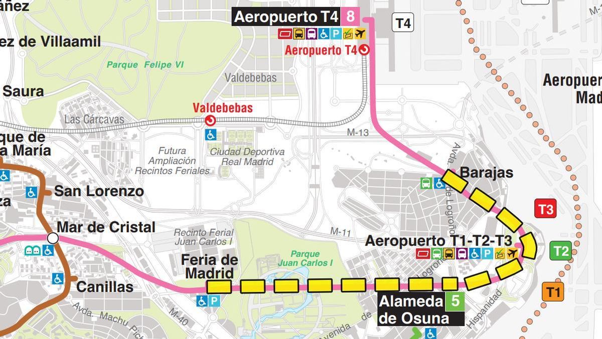 La línea 8 de Metro de Madrid vuelve a ser cortada en su camino al aeropuerto, ahora por la catenaria