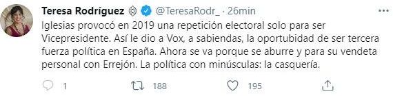 Tuit de Teresa Rodríguez