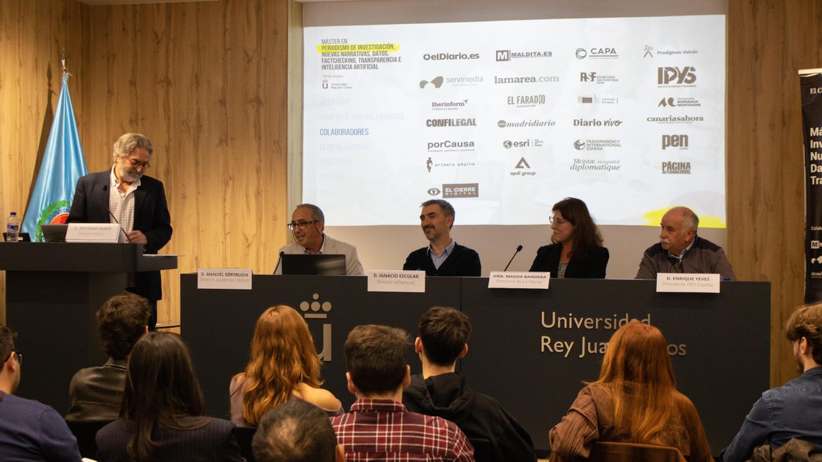 Un momento de la presentación de la XV edición del Máster de Periodismo de Investigación de la URJC.