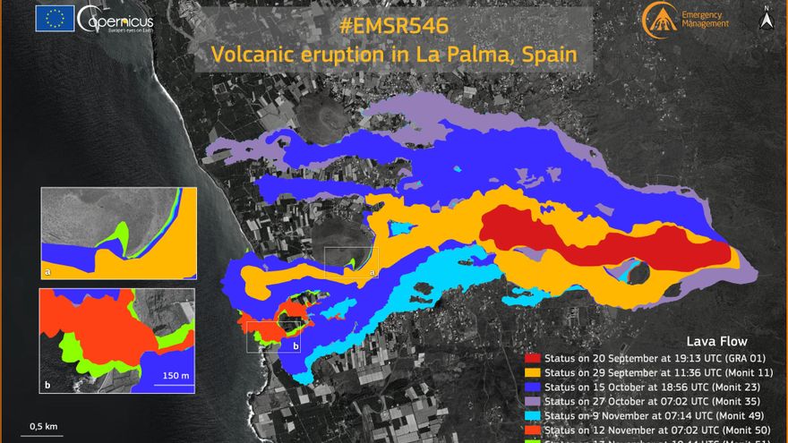 La lava cubre ya 1.042 hectáreas y afecta a 2.623 edificaciones, según Copernicus