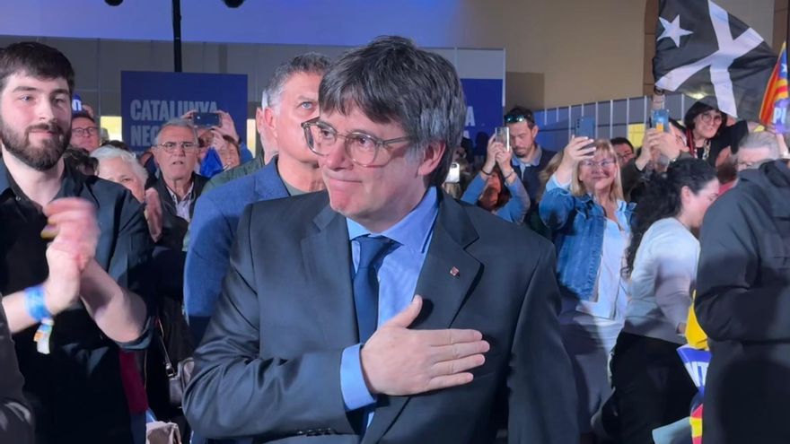 Puigdemont durante el mitin del 27 de abril de 2024.