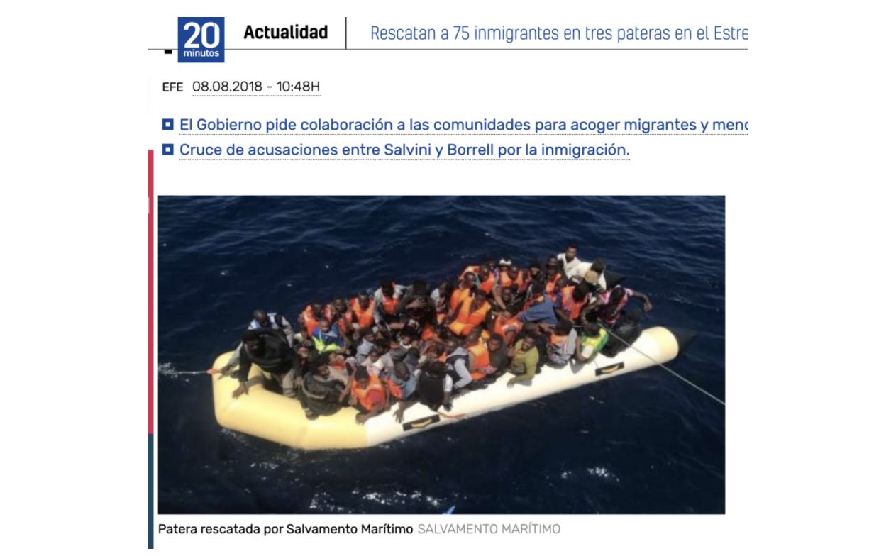 Fotografía tomada en 2018 de migrantes en patera rescatados por Salvamento Marítimo.