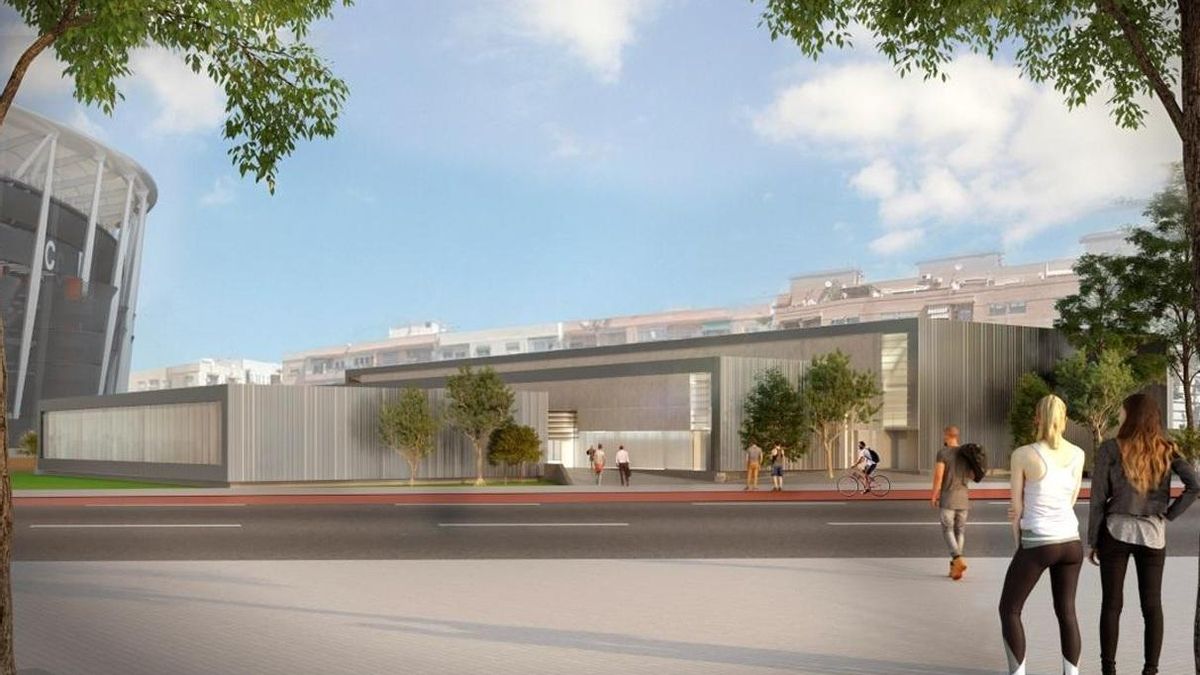 Imagen virtual del exterior del polideportivo de Benicalap junto al nuevo estadio del Valencia CF.