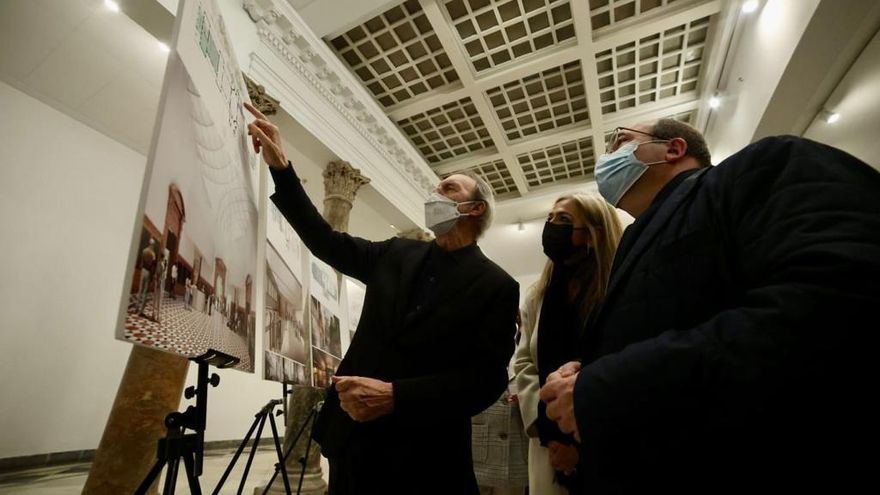 Vázquez Consuegra explica a Iceta y Del Pozo los detalles técnicos del proyecto.