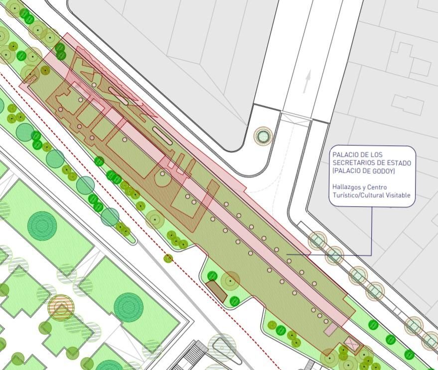 Plano de la zona que abarcan los restos del Palacio Godoy