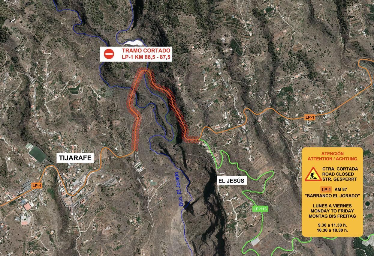 En la imagen, mapa del tramo de la vía que sufrirá incidencias de tráfico.