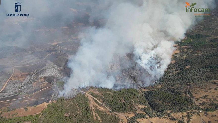 Se desata un incendio forestal en Calzada de Calatrava que obliga a desalojar la pedanía de Huertezuelas