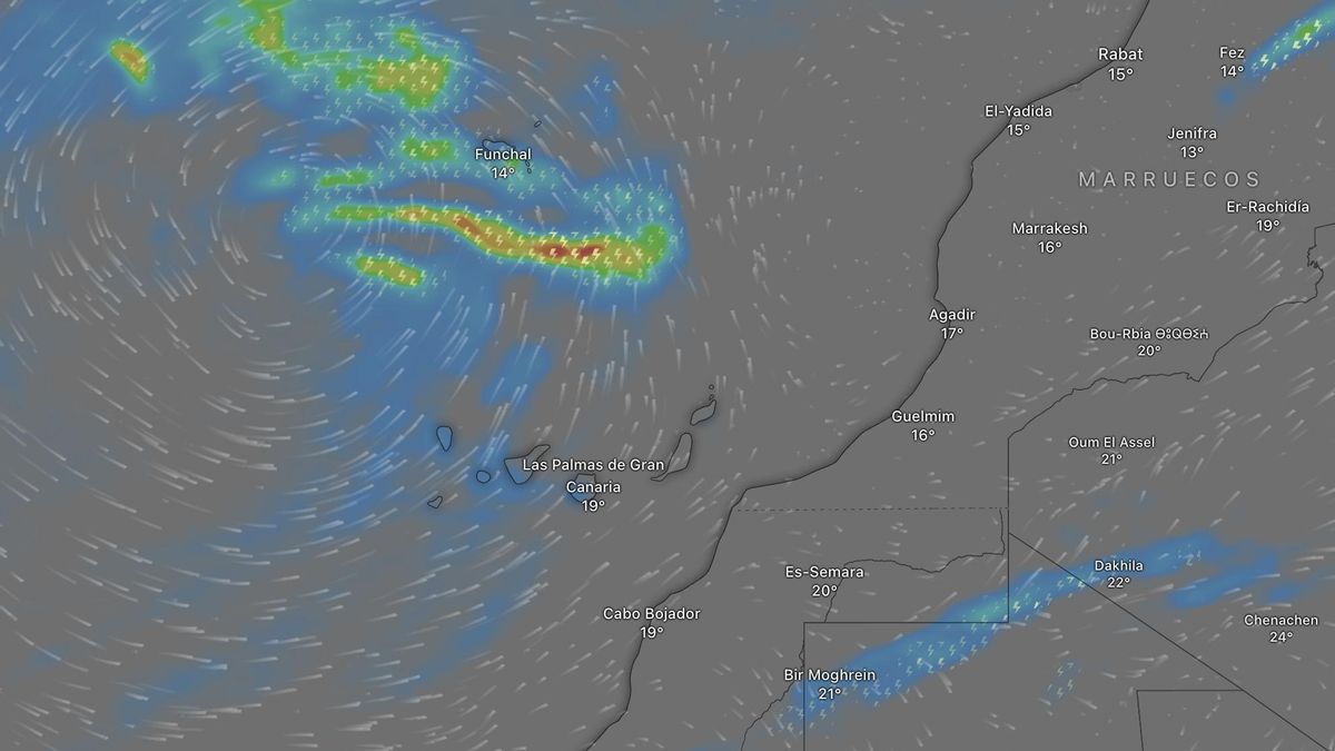Borrasca sobre Madeira que dejará lluvias y viento en Canarias.