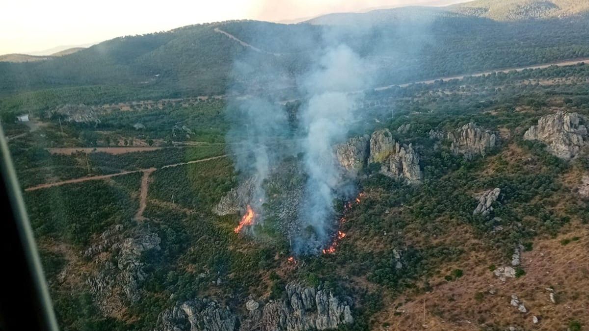 Efectivos del Infoca actúan en un incendio en Espiel