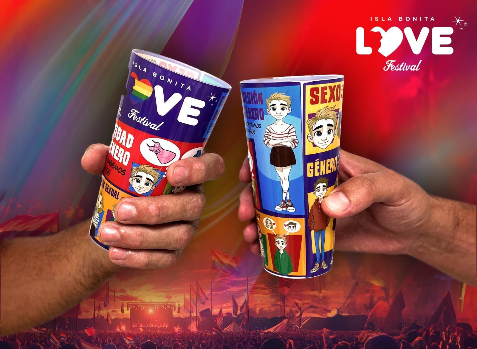 Isla Bonita Love Festival presenta los ‘vasos inclusivos’ para dar a conocer y normalizar conceptos claves del colectivo LGTBIQ+.