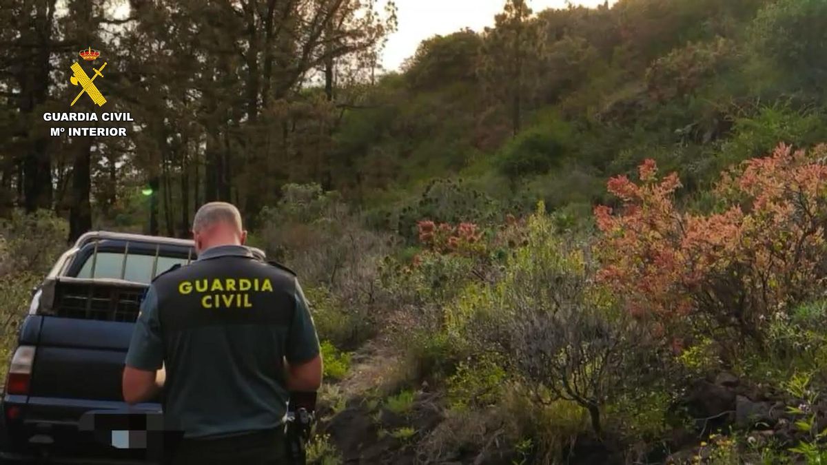 Un agente de la Guardia Civil junto al vehículo de los cazadores. GUARDIA CIVIL