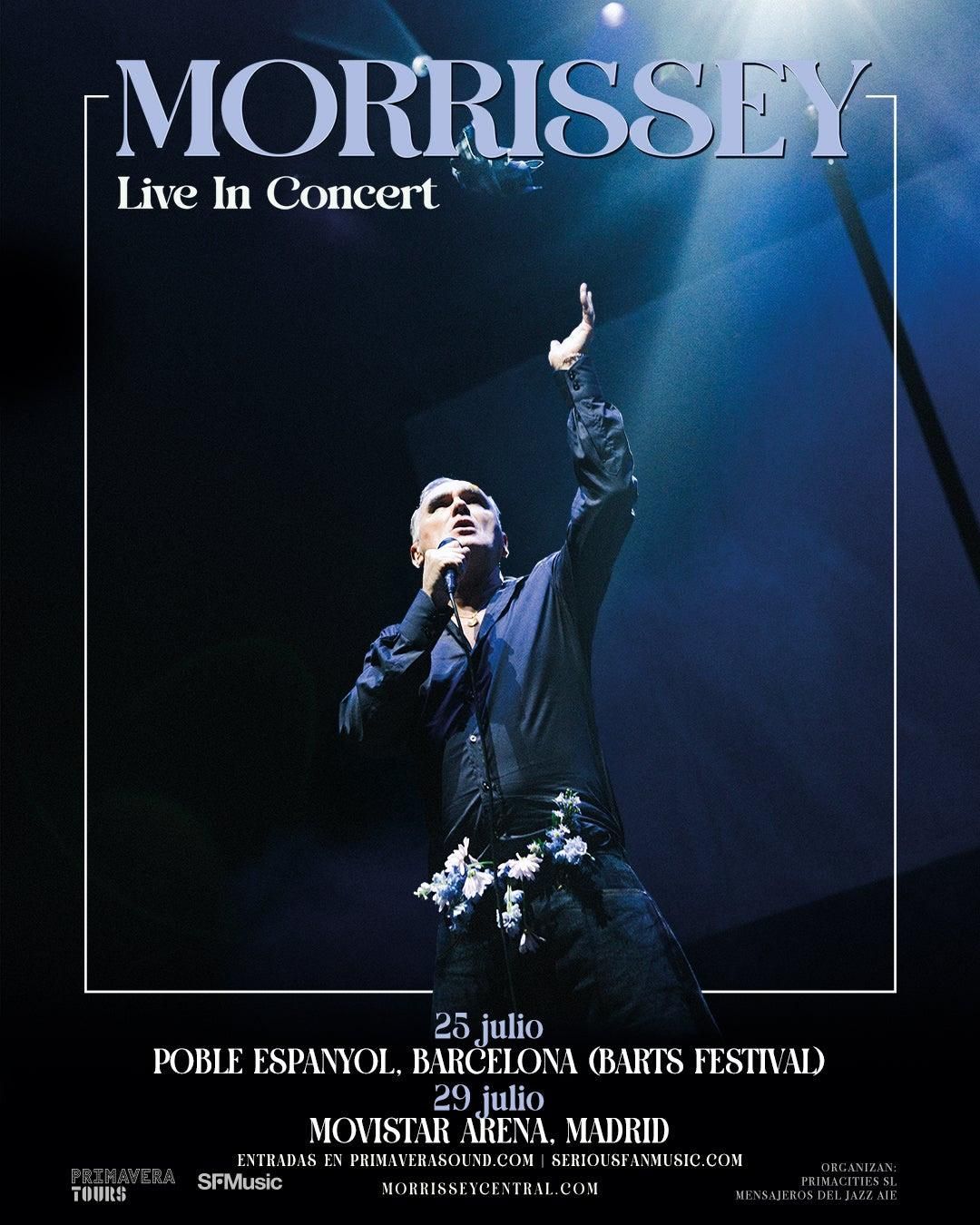 Cartel anunciando los conciertos de Morrissey en España en julio de 2026