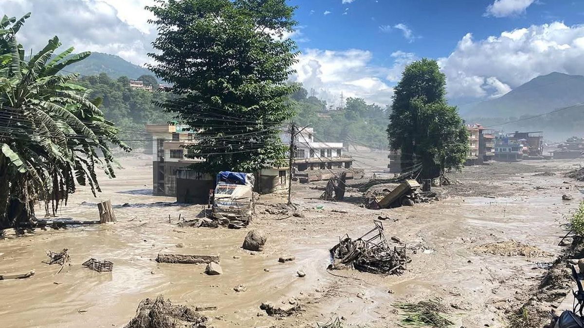 Una imagen que muestra las zonas afectadas por las inundaciones en Rasuwa.