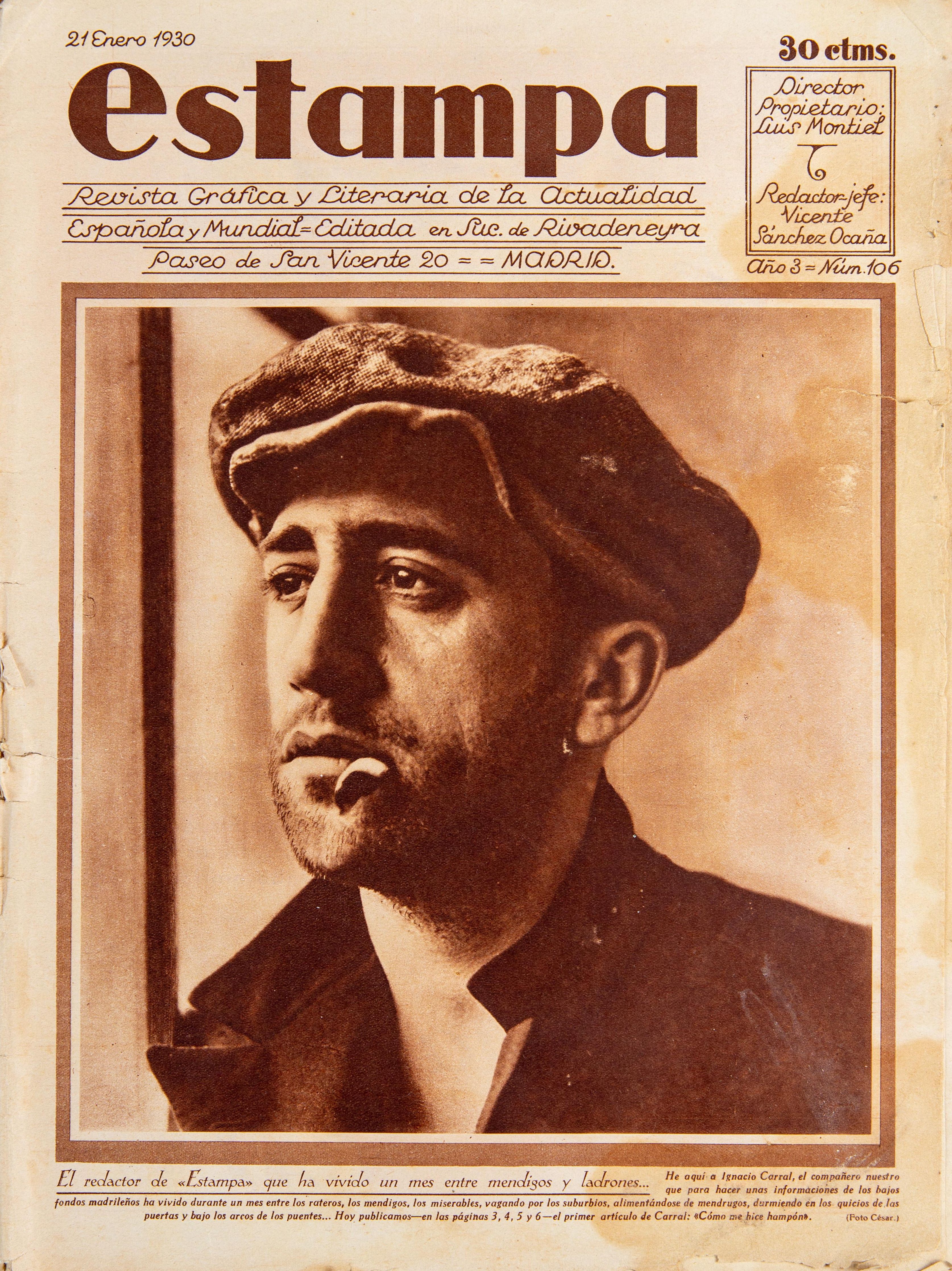 La célebre portada de Estamppa del 21 de enero de 1930, con la primera entrega de 'Los otros' e Ignacio Carral fotografiado