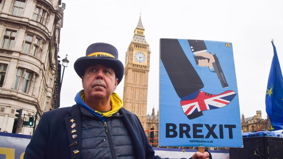 El activista anti-Brexit Steve Bray en una protesta el 17 de diciembre de 2025, en Londres.
