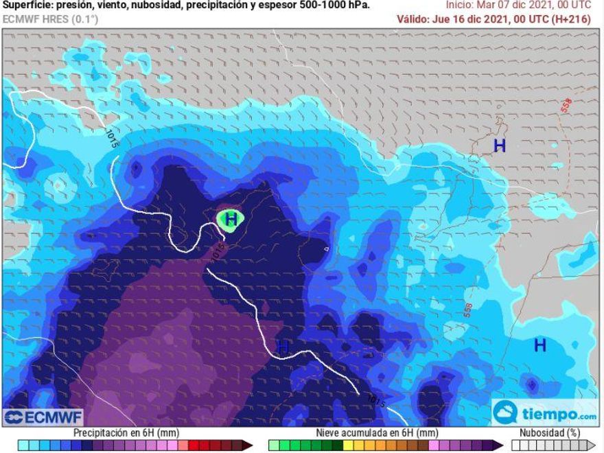 El modelo europeo vaticina nevadas en el Teide el próximo jueves, desde las 00:00 horas. / FOTO: METEORED
