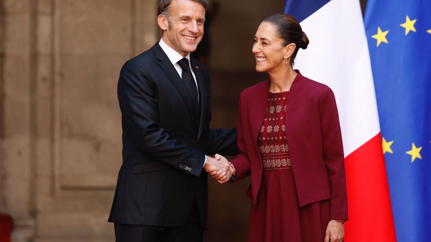 Sheinbaum recibe a Macron en el Palacio Nacional de México