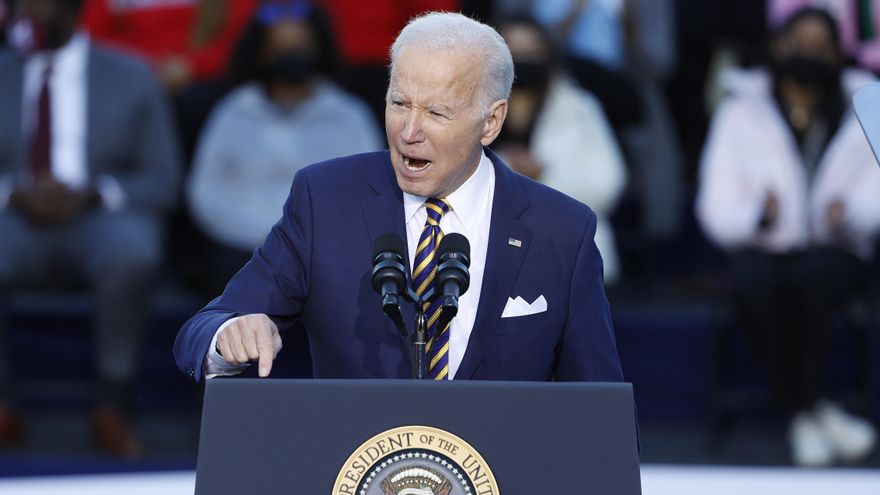 El presidente de EE.UU., Joe Biden, da un discurso sobre los derechos del voto en Atlanta, Georgia (EE.UU.), este 11 de enero de 2022. EFE/EPA/Erik S. Lesser