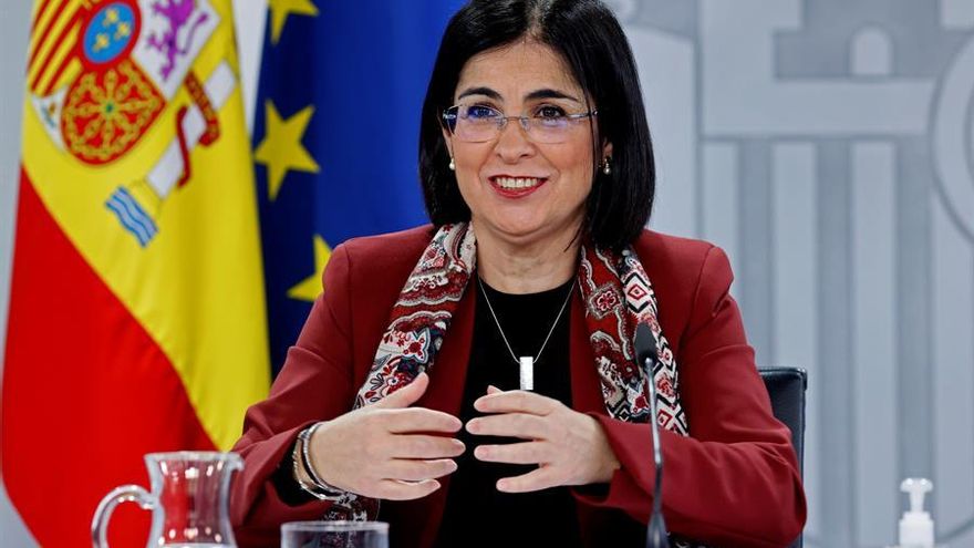 La ministra de Sanidad, Carolina Darías, durante la rueda de prensa tras su asistencia al Consejo Interterritorial de Salud.