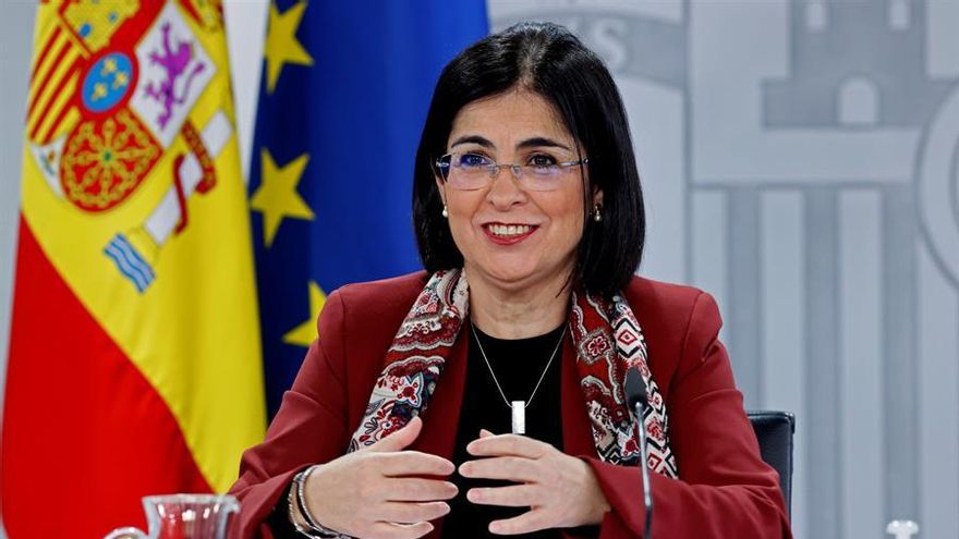 La ministra de Sanidad, Carolina Darías, durante la rueda de prensa tras su asistencia al Consejo Interterritorial de Salud.