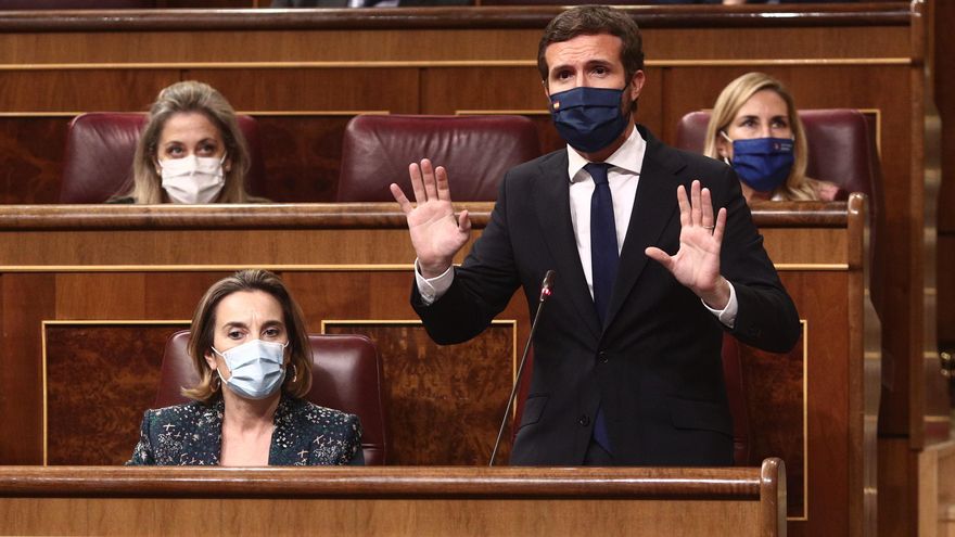 El líder del PP, Pablo Casado, durante una sesión de control al Gobierno, en Madrid (España), a 16 de diciembre de 2020.