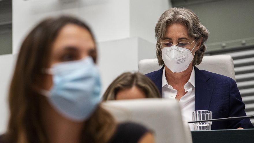 La portavoz de Recupera Madrid, Marta Higueras, durante una sesión extraordinaria y urgente en el Palacio de Cibeles, sede del Ayuntamiento de Madrid, a 7 de septiembre de 2021, en Madrid (España).