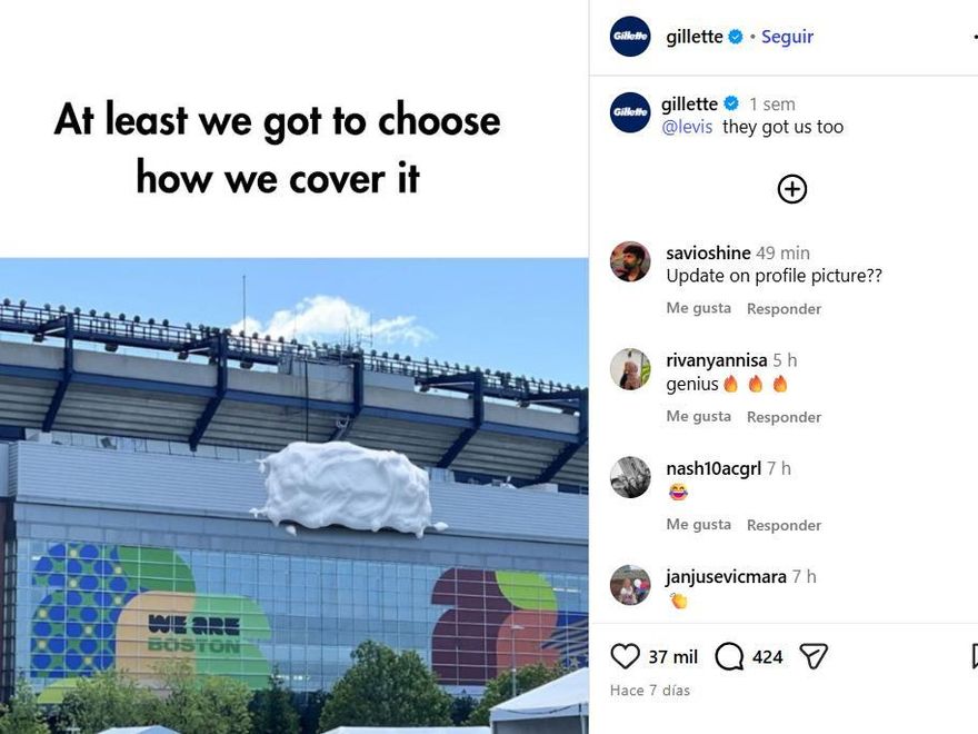 Imagen compartida por Gillette en Instagram en la que se lee: "Al menos elegimos cómo taparlo" y un comentario con guiño a Levi's