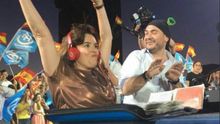La vicepresidenta del Gobierno en funciones, Soraya Sáenz de Santamaría, en el acto de cierre de campaña del PP para el 26J, en Madrid.