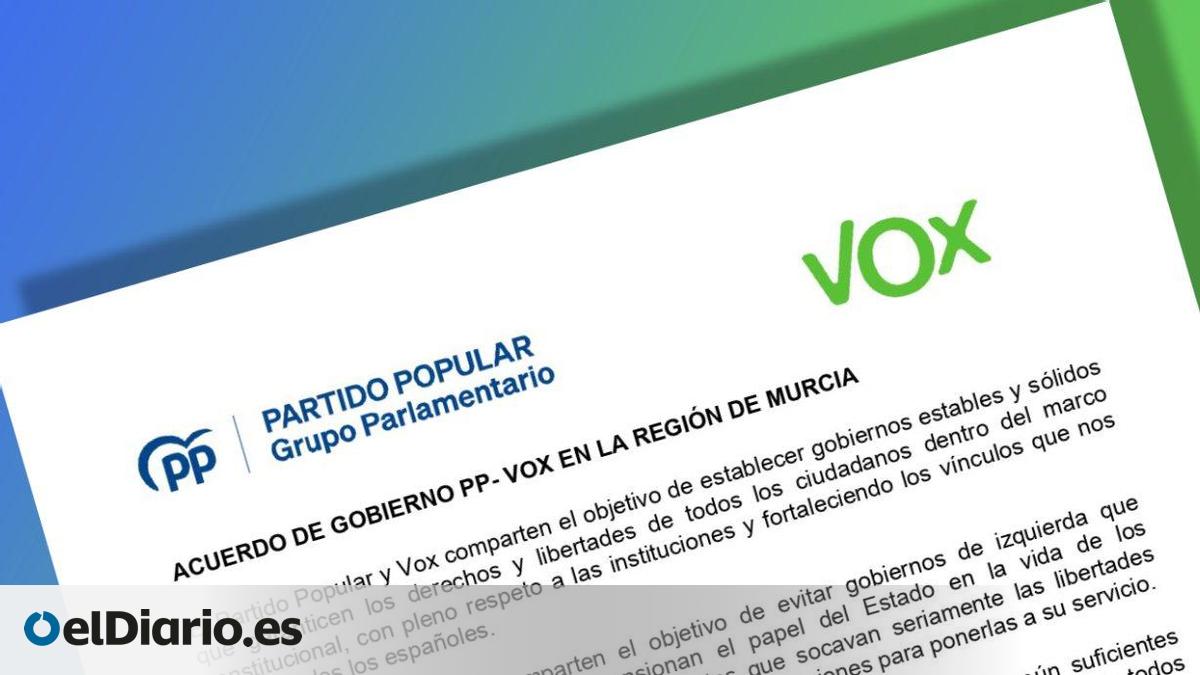 Consulta el documento íntegro del pacto de PP y Vox en Murcia