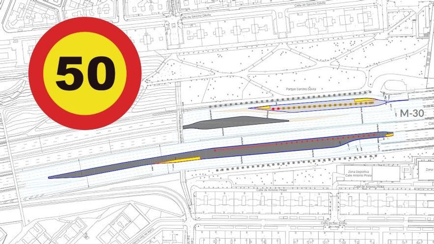 La M-30 reduce su velocidad máxima a los 50 km/h por las obras en Ventas: planos de los tramos afectados