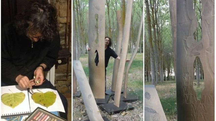 Proceso creativo, desde el estudio y con esculturas arbóreas dentro de bosque en la Ribera del Orbigo.