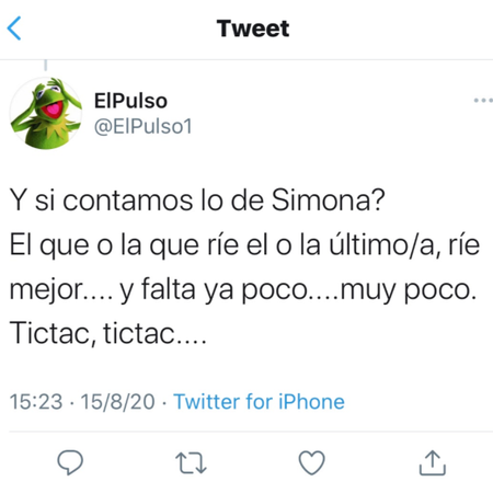 Publicación en la cuenta de Twitter del programa radiofónico presentado por Juan Santana Hernández, en el que amenaza a Victoria Rosell con la palabra “Simona”