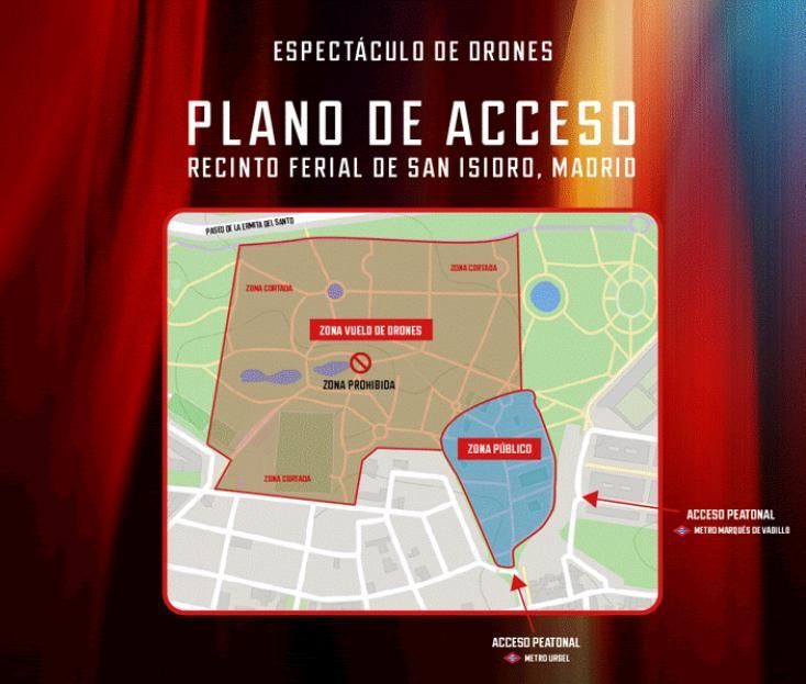 Plano de acceso al espectáculo de drones de este jueves.