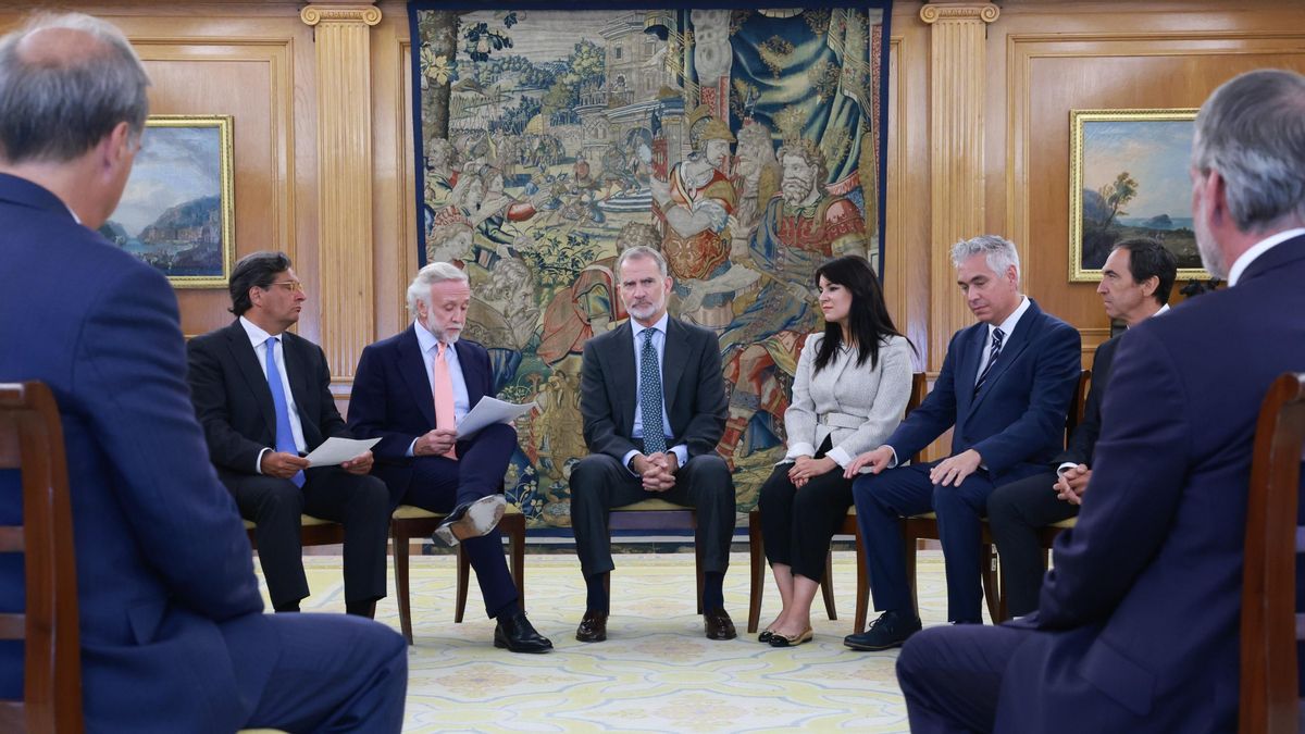 Felipe VI with the OK Diario managers at the audience granted to them on Wednesday.