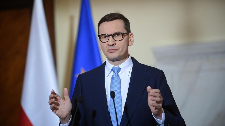 El primer ministro polaco, Mateusz Morawiecki, en una comparecencia este lunes en Varsovia.