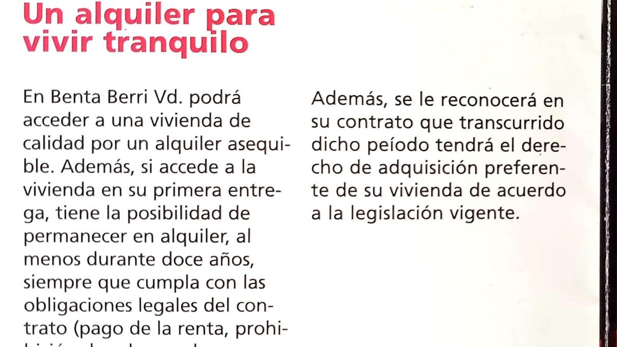 Apartado del folleto de la promoción de 1997 en Benta Berri, Donostia