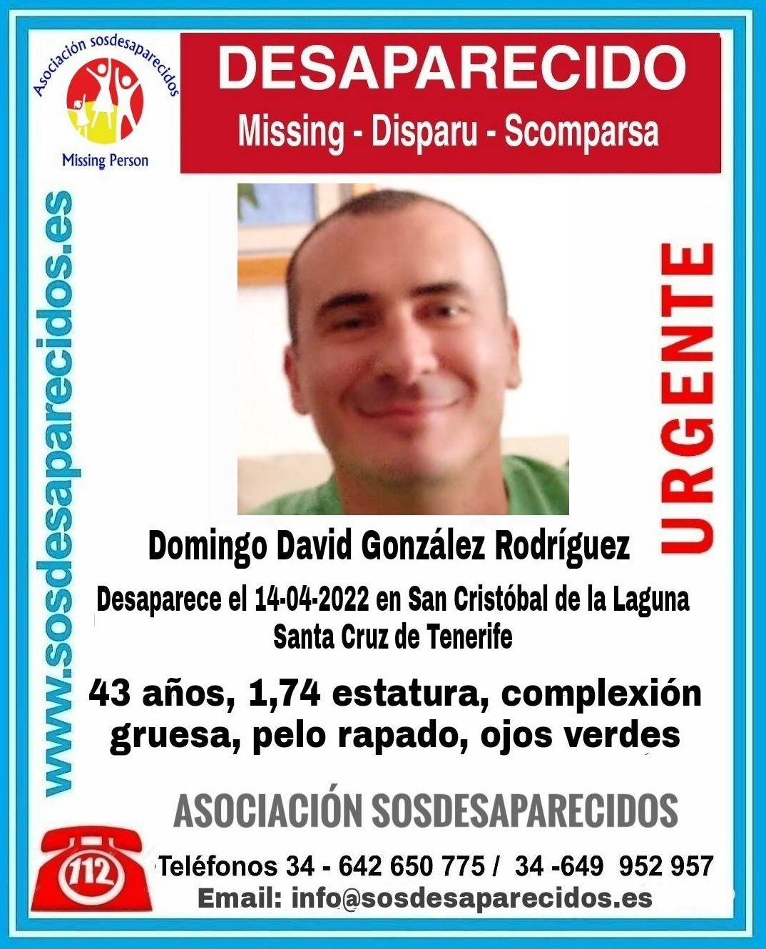 Cartel de desaparición de Domingo David González Rodríguez