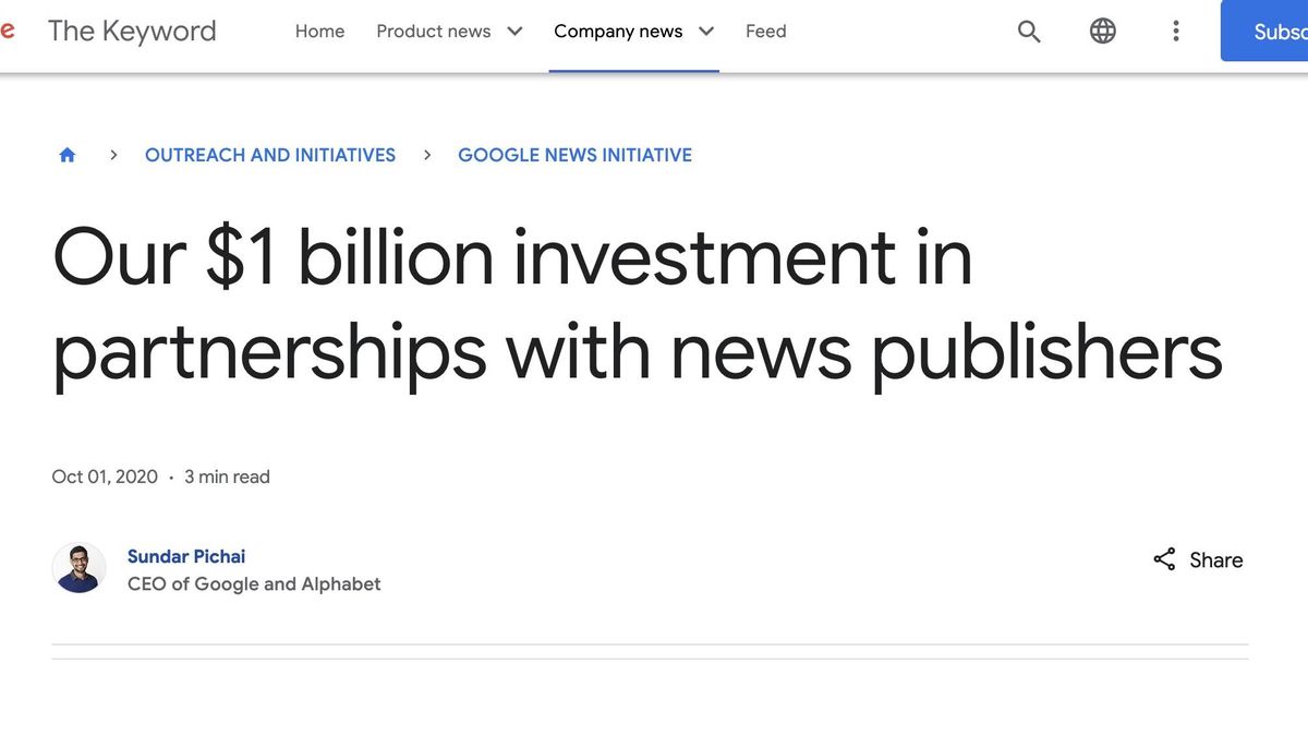 Lanzamiento de Googe News Showcase.