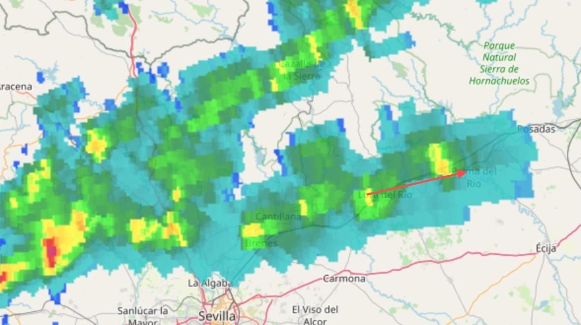Información del servicio meteorológico al Ayuntamiento de Palma del Río el sábado 15 de noviembre, al paso de la borrasca Claudia.