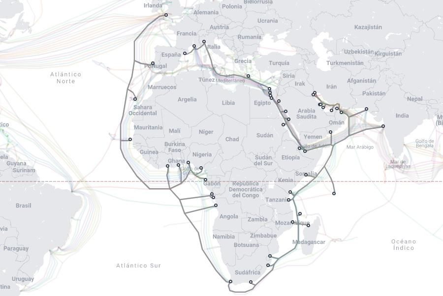 Recorrido del cable 2Africa, que entrará en operación en 2023