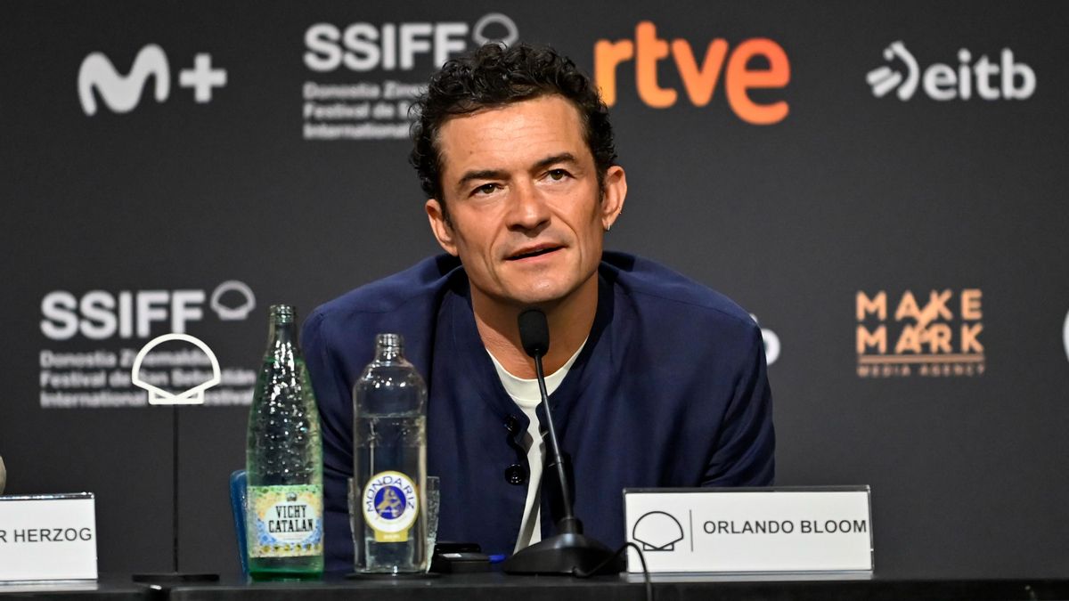 El actor Orlando Bloom, durante la rueda de prensa del Festival de San Sebastián