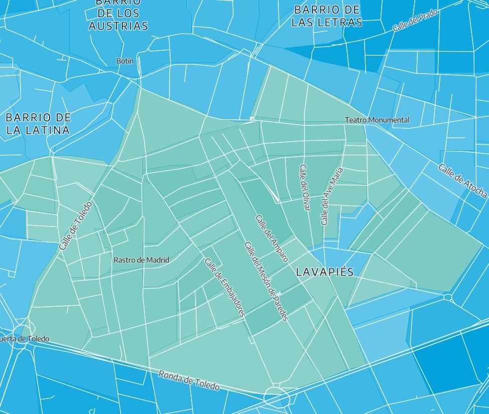 Partido más votado el 4-M en cada sección censal de Lavapiés